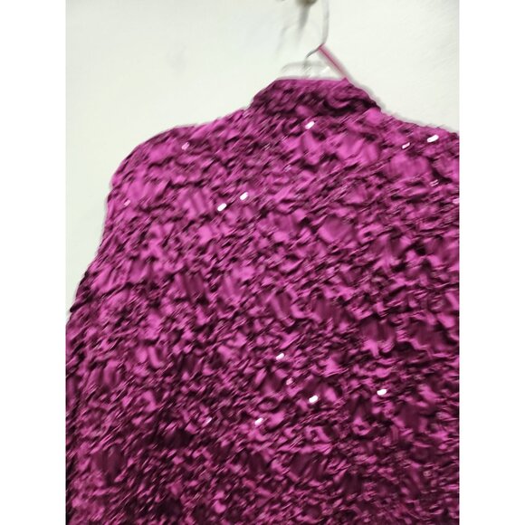 Adressing Woman Womens Jacket Size 1X Fuchsia Zip Up Crinkled Sequined Artsy - Picture 7 of 7